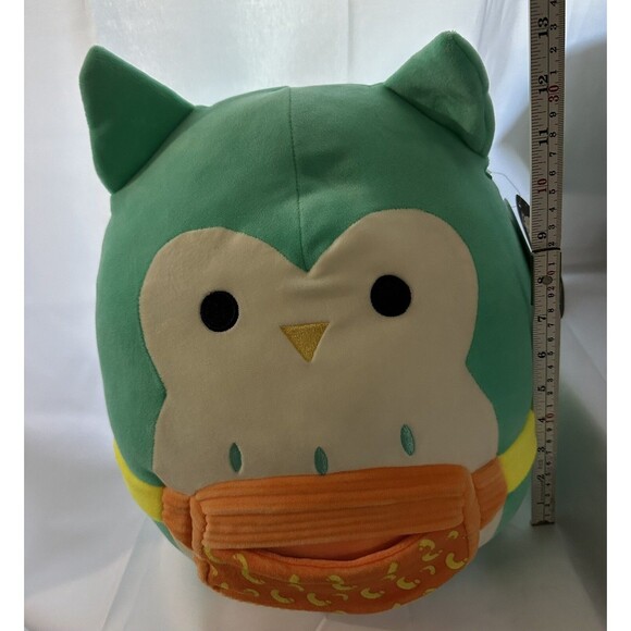 The product is a 12-inch Squishmallow Winston the Owl from  Squishmallow WINSTON the Owl Mac N Cheese Fanny Pack \